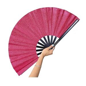 13” Elegant Ruby Red Glitter Hand Fans set of 3‎